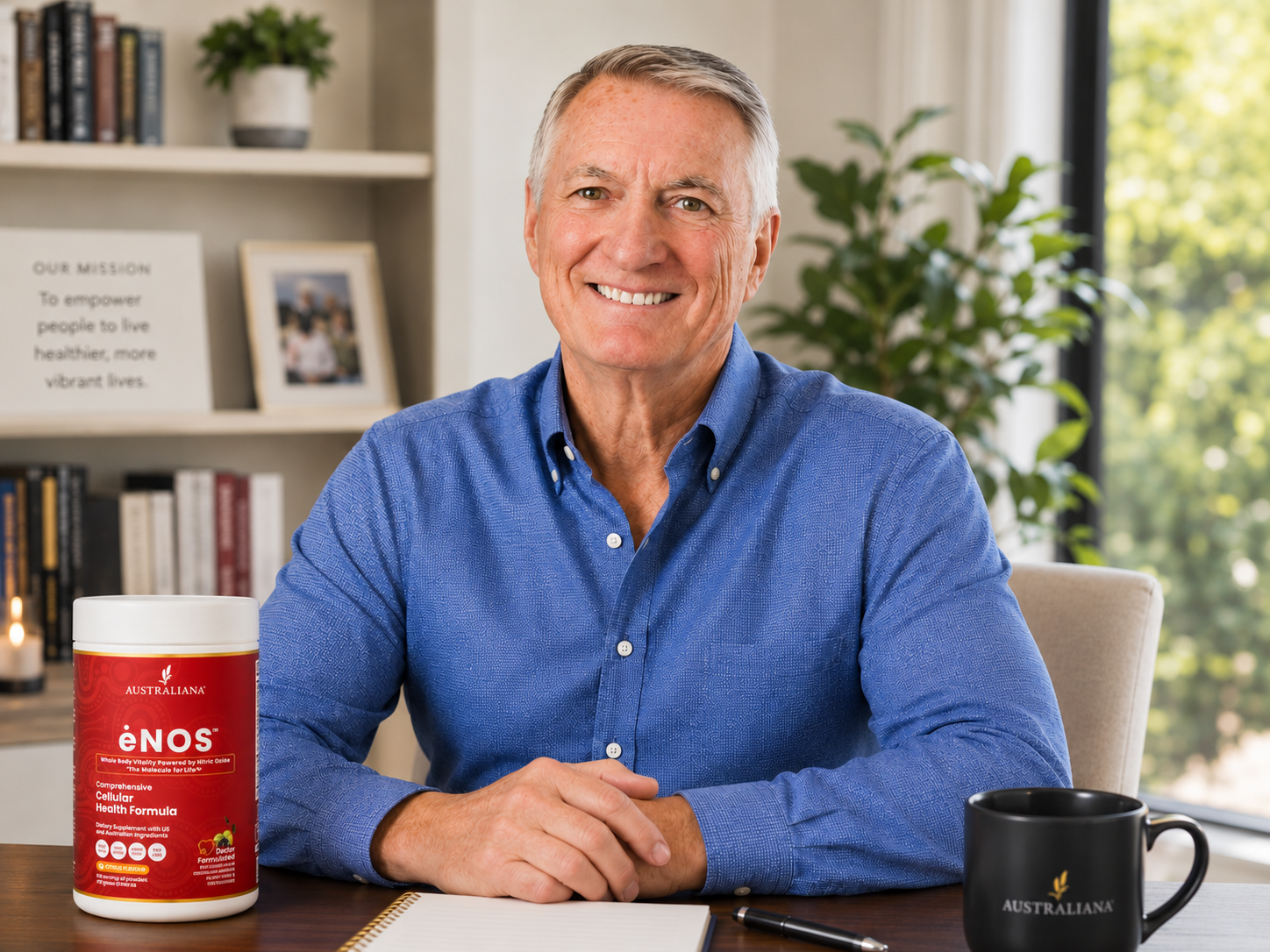 David Malpas, Founder and CEO, holding a canister of ėNOS in the Utah corporate office
