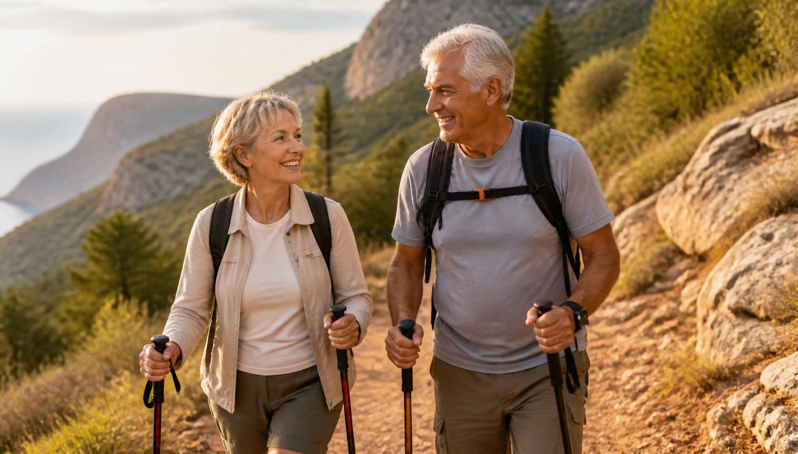 Adults in their fifties and sixties staying active outdoors
